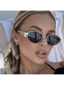 1pc/2pcs Black & Brown Metal Frame Oval Fashion Eyeglasses For Women, Suitable For Daily Wear, Travel, Vacation, Beach - Multicolor - View 4