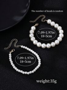 Conjunto de 2 tornozeleiras com contas de pérolas, tornozeleira moderna e minimalista com contas de pérolas falsas, tornozeleira pequena e grande com pérolas para uso na praia, para meninas e mulheres