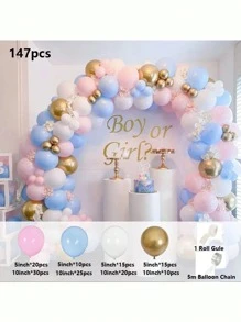 Set da 147 pezzi di palloncini in lattice rosa macaron, blu, bianco e oro per decorazioni di compleanni, matrimoni, baby shower, feste