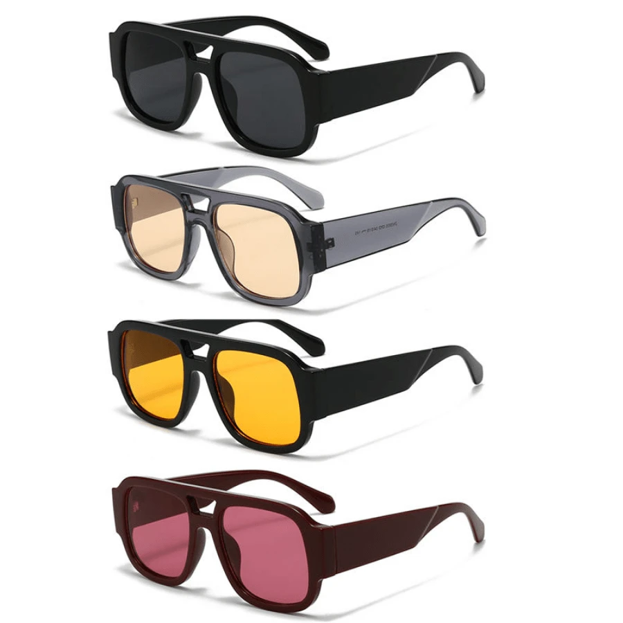 1/4 Sets Retro Large Frame Double Bridges Square Sun Glasses Women Candy Color Wide Legs Men Eyeglasses Outdoor Sports Shades - 4pcs Z12_Red - View 1