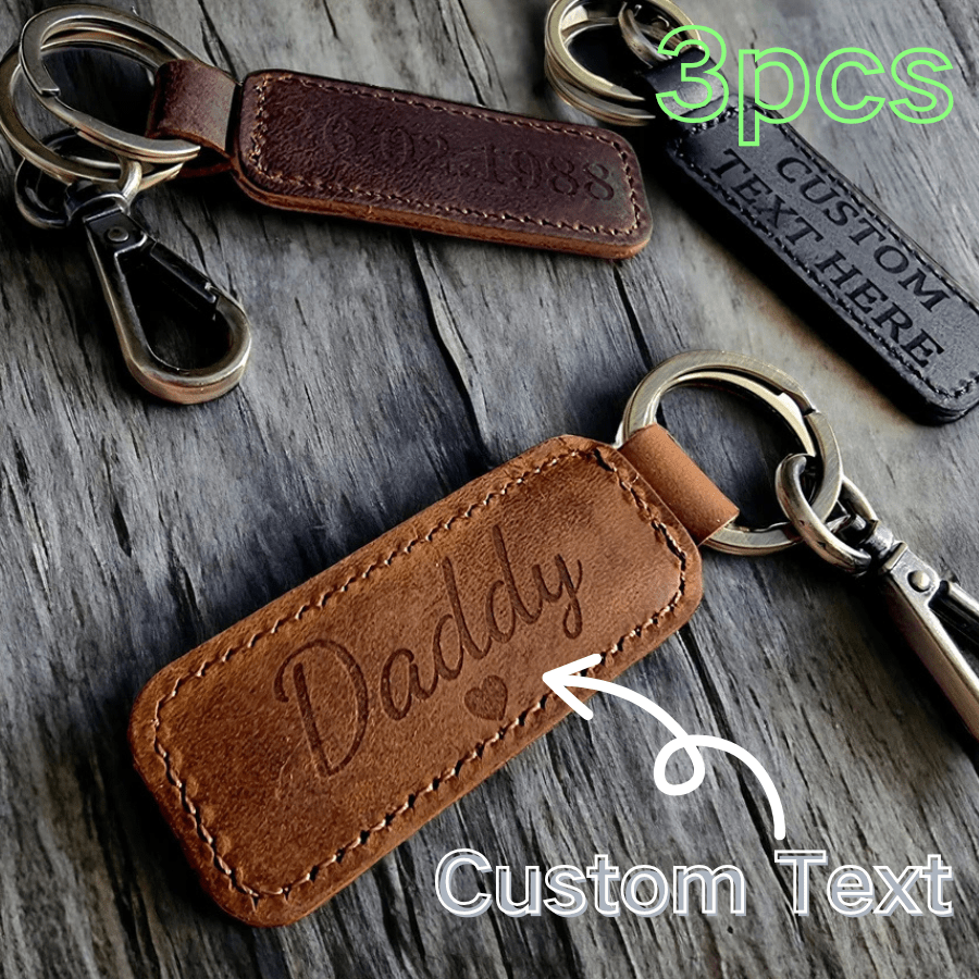 3pcs+ Customized Vintage Style Leather Keychain, Can Be Personalized With Engraved Text, 3 Color Options, Handmade Stitching Design With Metal Ring, Practical And Portable, Suitable For Engraving Names/Dates/Blessings, Ideal Gift For Fathers, Boyfriends, Husbands, Friends, Groomsmen, Family, Couples, Birthdays, Anniversaries, Personalized Creative Useful Small Gift