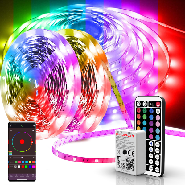 NBBUFF Smart RGB LED Strip Lights - 1m-30m, Music Sync, Remote Control And App Control, Timer, Multiple Colors, Easy To Install, LED Lights For Bedroom Living Room Decor, Game Room Decor, TV Background, Bar Decor, Ceiling Lighting, New Year Party Decor