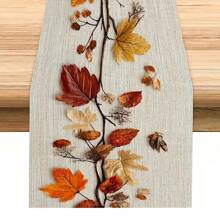 1 pieza Camino de mesa con estampado de hojas de otoño en 2D, estilo rústico de poliéster para decoraciones de otoño en el hogar, Acción de Gracias, Halloween, perfecto para fiestas festivas, cocina, chimenea y decoración campestre en la mesa de la cocina