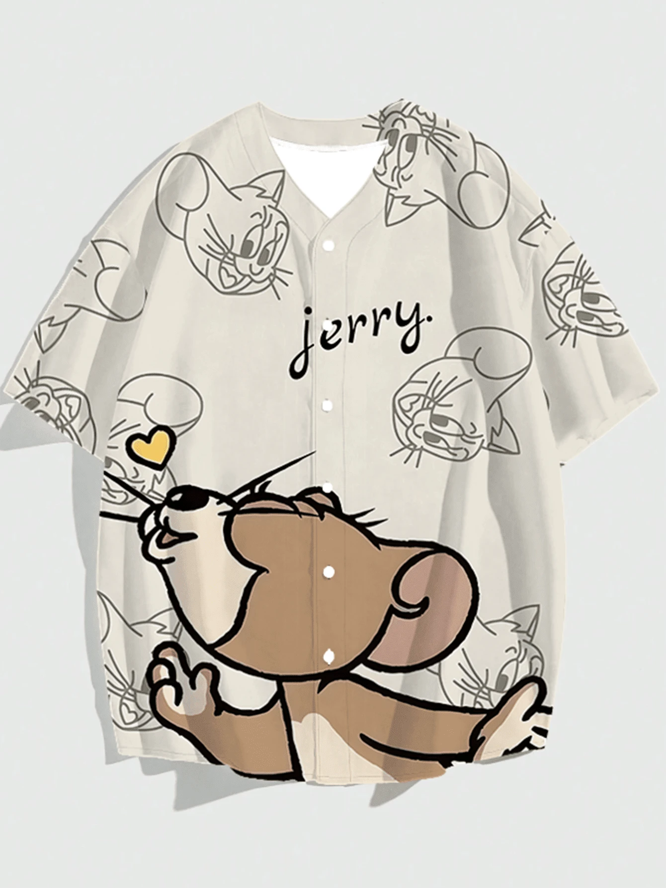 Warner Bros 1pc Men's Loose V-Neck Short Sleeve Vacation Casual Shirt, Tom & Jerry V-Neck Top