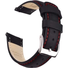 Local Delivery- Christmas Gift Quick Release Leather Watch Bands Genuine Watch Straps For Men Women Top Grain Leather Watch Strap, White Elephant Gifts, Stocking Stuffers For Men, Father's Day Gifts - Black & Red & Silver - 查看 1