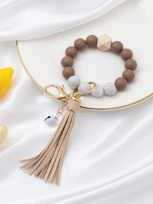 1 件 PU 流苏硅胶 DIY 串珠手链钥匙扣、硅胶腕带钥匙圈饰物、背包挂件、男孩女孩生日礼物汽车配件可爱哥特 Y2k - 彩色 - 查看 5