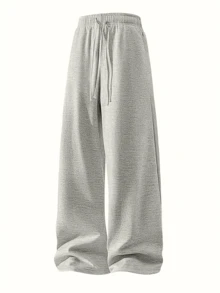 Unisex Wide Leg Pants WithDrawstring Waist, Solid Color CasualPants With Elastic Waist And PocketsSuitable For Four Seasons, Perfect ForEveryday Wear - Xám - Xem 4