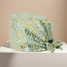 1 pieza Gorra de trabajo de mujer de algodón con estampado de leopardo con aplicación de lámina, antimicrobiana y antipolvo, adecuada para enfermeras, esteticistas, limpieza y trabajadores de saneamiento en instituciones médicas