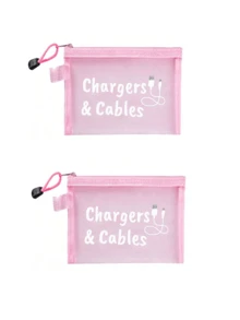 带数据线图案的网眼化妆包，红色气垫收纳便携式收纳包，化妆包，护肤包，旅行必需品，宿舍用品，婚礼新娘礼物，母亲礼物，生日礼物，送给朋友和老师的礼物，浴室收纳，珠宝收纳，唇油和化妆品收纳包，返校用品 - 彩色 - 查看 23