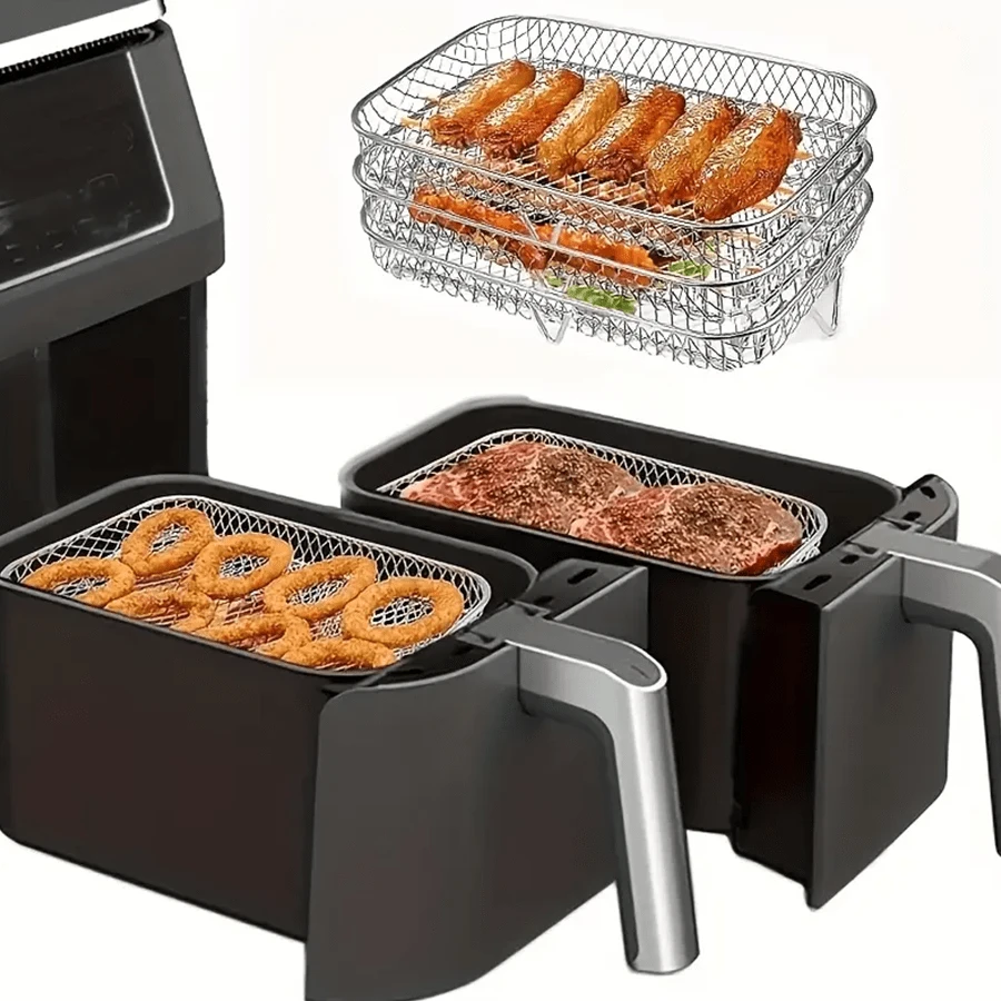 1pc Air Fryer Rack Accessories Grill Basket, 1 Layers, Stainless Steel Stackable Chicken Wings Air Fryer Accessories Toast Rack, Cooking Rack - Multicolor - View 1