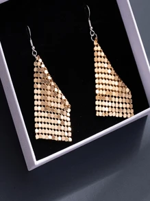 1 paire de boucles d'oreilles pendantes en métal maille brillante élégante, convenant aux femmes, aux fêtes, aux vacances, à la Saint-Valentin, toutes les saisons, à la Fête des Mères, en cadeau