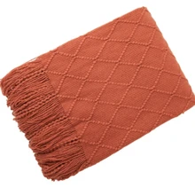 1pc Solid Color Knitted Blanket, Nordic Style Tassel Design Soft Blanket, Suitable For Office Nap, Bed, Sofa, Daily Use