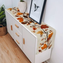 1 pieza Camino de mesa con estampado de hojas de otoño en 2D, estilo rústico de poliéster para decoraciones de otoño en el hogar, Acción de Gracias, Halloween, perfecto para fiestas festivas, cocina, chimenea y decoración campestre en la mesa de la cocina