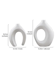 White Resin Vase, Suitable For Modern Home Decoration, Matte Snuggling Hollow Flower Vase, Suitable For Reed, Bohemian Decoration Donut Decoration Vase 2 Pieces Set, Used For Centerpiece Decoration Of Dining Table, Office Bookshelf, Living Room Decoration, Minimalist Decoration Vase, Modern Home Decoration Of Living Room And Bedroom, Centerpiece Decoration, Mother's Day Gift, Graduation Gift, Wedding Decoration