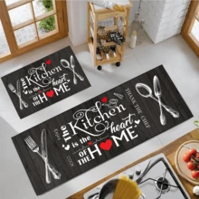 1pc/2pcs Kitchen Mat Set - Knife Fork Spoon Pattern Kitchen Decor Mat, Suitable For Sink, Bedroom, Living Room, Dining Room, Kitchen Floor Mat, Absorbent Drainage Mat, Suitable For Kitchen, Living Room, Entrance, Balcony, Home Decor, Anti-Stain, Cafe, Bar, Holiday, Party, Bedroom, Bath Mat, Room Decor - Multicolor - View 1