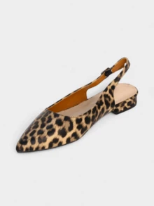 Plus Size Fashion Comfortable Pointed Toe Low Heel Shoes For Women - Leopard - View 3