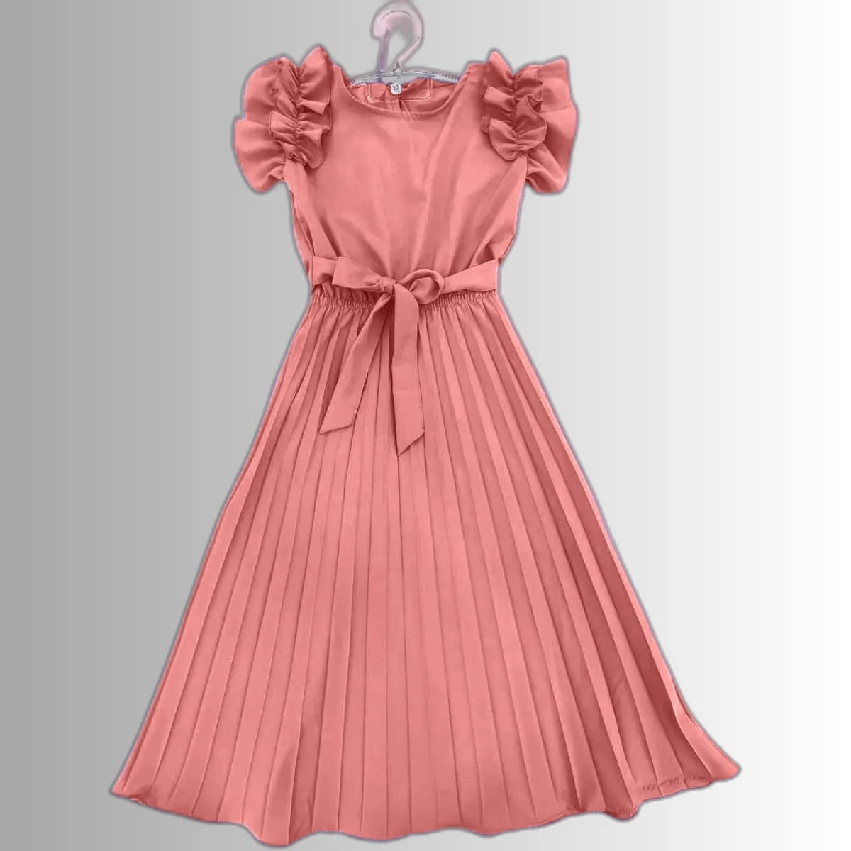 Vestido Midi Juvenil Manga Borboleta Saia Plisado - Rosê - Visão 1