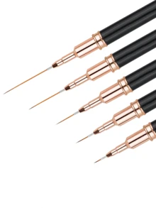 5 件套黑色法式美甲绘画刷套装，包括指甲线刷和 UV 凝胶指甲刷 - 绘画设计刷、美甲条纹刷，用于精细的指甲绘画，适合初学者和专业美甲沙龙 - 彩色 - 查看 1