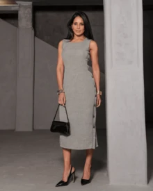 Women's Midi Dress Elegant Casual Buttons Front Simple Button - 深灰色 - 查看 2