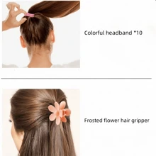 Set de 16 piezas que incluye: diademas con cinta, cintas para la cara/muñeca, pinzas para el cabello con flores, masajeador del cabelludo, cepillo de champú, para el cuidado diario, faciales, viajes, con artículos a juego de color adecuados para el hogar, vuelta al colegio, verano y viajes