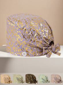1 pieza Gorra de trabajo de mujer de algodón con estampado de leopardo con aplicación de lámina, antimicrobiana y antipolvo, adecuada para enfermeras, esteticistas, limpieza y trabajadores de saneamiento en instituciones médicas