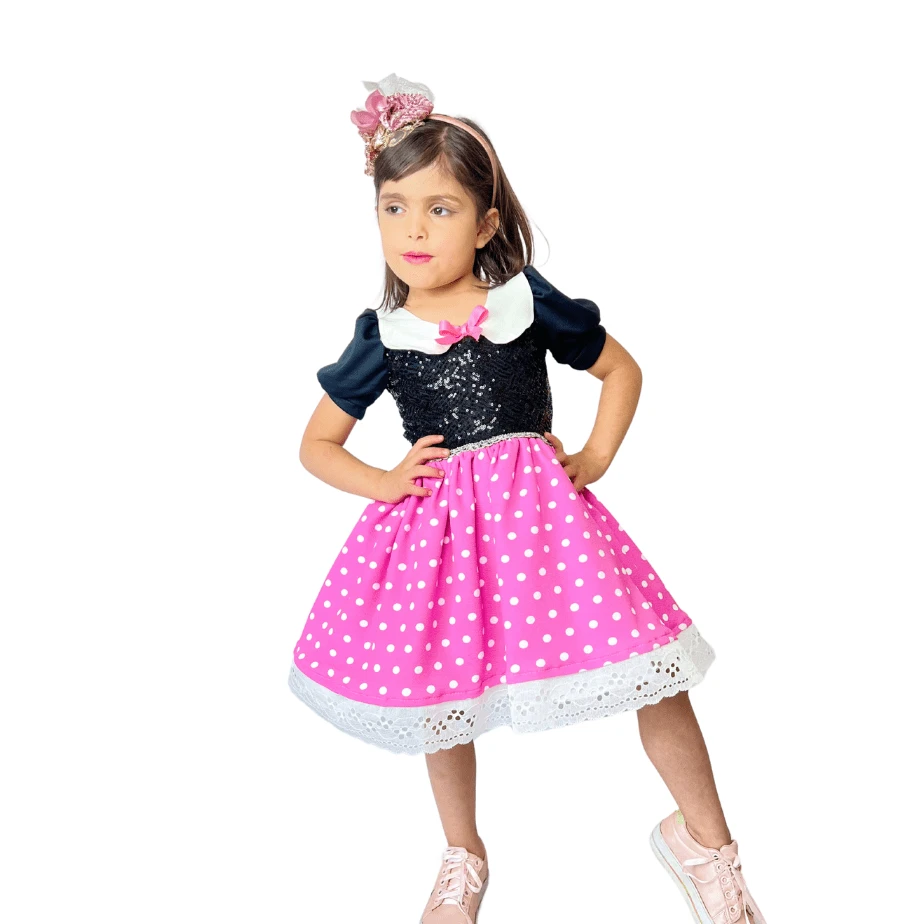 vestido de lunares rosa con negro - Rosa - Ver 1