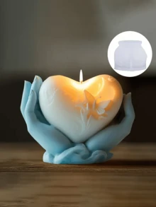 1个3D特殊手持心形硅胶模具 - 采用独特的蝴蝶结印花设计，适合制作香薰蜡烛、手工DIY艺术品、石膏工艺品以及独特的手工艺术模具。制作完成后，可用作生日和节日礼物以及节日装饰，营造浪漫氛围。 - 白色 - 查看 5