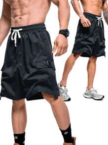 Shorts Cargo Casuais Masculinas com Cordão na Cintura, Adequadas para Uso Externo no Verão