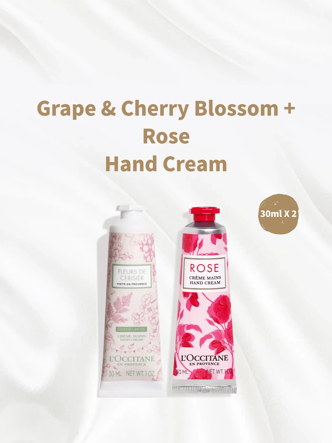 2pcs Combo L'Occitane Hand Cream Set - Rose, Cherry Blossom, Shea Butter, Orange Blossom, Green Grapes, Sweet Almond