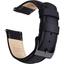 Local Delivery- Christmas Gift Quick Release Leather Watch Bands Genuine Watch Straps For Men Women Top Grain Leather Watch Strap, White Elephant Gifts, Stocking Stuffers For Men, Father's Day Gifts - Black & Black - 查看 1