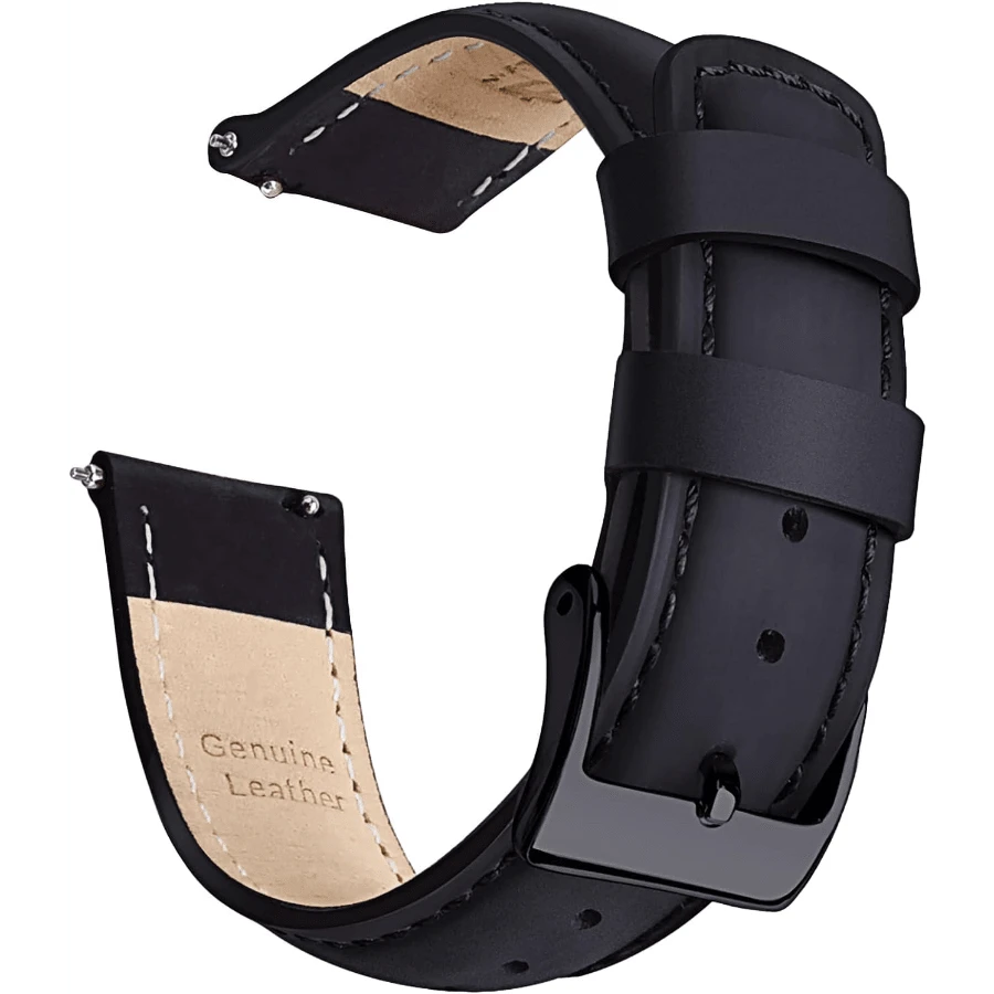 Local Delivery- Christmas Gift Quick Release Leather Watch Bands Genuine Watch Straps For Men Women Top Grain Leather Watch Strap, White Elephant Gifts, Stocking Stuffers For Men, Father's Day Gifts - Black & Black - 查看 1