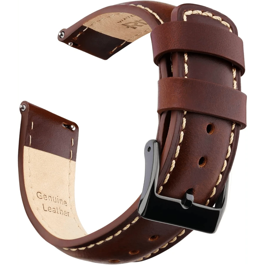 Local Delivery- Christmas Gift Quick Release Leather Watch Bands Genuine Watch Straps For Men Women Top Grain Leather Watch Strap, White Elephant Gifts, Stocking Stuffers For Men, Father's Day Gifts - Dark Coffee & Khaki & Black - 查看 1