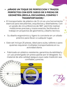 Set de 12 transportadores 360 grados escolares herramienta para medir ángulos papelería matemática dibujos escolares resistente transparente - Transparente - Ver 2