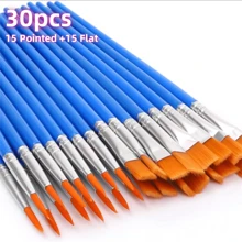 50 pièces - 30 pièces Pinceaux de peinture pour cheveux en nylon bleu avec pinceaux de peinture acrylique plats et ronds pointus. Pinceaux de peinture artisanale pour peinture à l'huile, aquarelle, visage, artiste professionnel, kit idéal pour les artistes et les passionnés. Convient pour la peinture acrylique, l'huile, l'aquarelle, la canevas, l'art rupestre et la manucure.