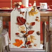 1 pieza Camino de mesa con estampado de hojas de otoño en 2D, estilo rústico de poliéster para decoraciones de otoño en el hogar, Acción de Gracias, Halloween, perfecto para fiestas festivas, cocina, chimenea y decoración campestre en la mesa de la cocina