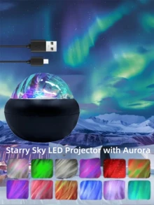 1 件北极光 LED 夜灯，RGB LED 汽车星空投影仪夜灯带遥控器，创意极光显示灯，多色照明，无需可充电纽扣电池桌面星空投影仪