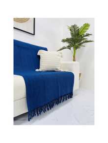 Manta Para Sofá Gigante GG 1,80 x 2,40m Protetora Grande Luxuosa Lisa Listrada De Cama Colcha Coberta Lençol Frio Inverno - Azul Royal - Visão 2