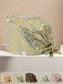 1 pieza Gorra de trabajo de mujer de algodón con estampado de leopardo con aplicación de lámina, antimicrobiana y antipolvo, adecuada para enfermeras, esteticistas, limpieza y trabajadores de saneamiento en instituciones médicas
