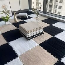 24 块毛绒拼布地毯，蓬松床边地毯，拼图泡沫地垫，方形飘窗垫，美观的房间装饰，适用于客厅、卧室、榻榻米、游戏室，11.81*11.81 英寸，可水洗可修剪，四季皆宜