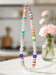 1 件彩色聚合物粘土波西米亚风格蓝眼睛手机壳配件、仿珍珠手机挂饰、相机和耳机挂绳 - 彩色 - 查看 3