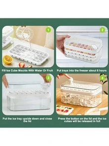 NetHong 64 Grids Ice Cube Tray With Lid Party Bar Ice Cube Maker Mould Ice Storage Box,Double-Layer Transparent Silicone Ice Cube Tray With Lid – Non-Stick Ice Mould For Effortless Ice Production, Perfect For Smoothies, Cocktails, And Baby Food Storage - White - View 7