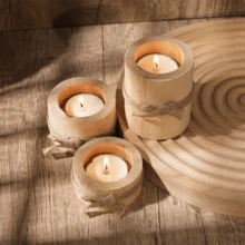 1 buc Suport pentru lumânări din lemn minimalist modern, suport mic pentru lumânări din lemn, potrivit pentru nuntă, ziua de naștere, decorațiuni interioare (lumânările nu sunt incluse), decor pentru ghiveci de flori - Culoarea lemnului - Vizualizare 4