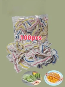 100 Pcs Disposable Food Cling Film Cover Shower Head Cover Multi-Purpose Disposable Shrink Bag Disposable Shoe Cover Thickened Kitchen Cling Film Household Refrigerator Refrigerated Food Preservation Cover Elastic Telescopic Cover