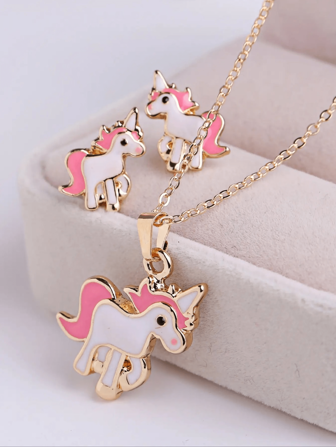 2pcs Colorful Pony & Unicorn Necklace Set, Cute Animal Jewelry Suitable For Women's Daily Wear