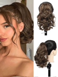 12-Inch Claw Ponytail Hair Extensions, Black, Light Brown, Chocolate Brown, Multi-Color Deep Wave Heat-Resistant Synthetic Ponytail Wigs, Curly, Suitable For Women's Daily Wear, Cosplay, Christmas, Music Festivals, Carnivals, Holiday Parties And More - Multicolor - View 9
