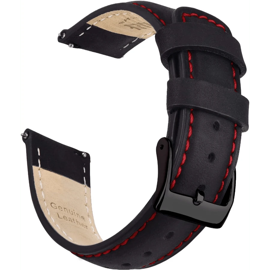Local Delivery- Christmas Gift Quick Release Leather Watch Bands Genuine Watch Straps For Men Women Top Grain Leather Watch Strap, White Elephant Gifts, Stocking Stuffers For Men, Father's Day Gifts - Black & Red & Black - 查看 1