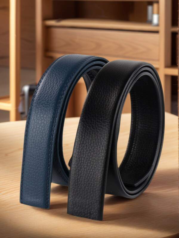 2pcs Blue Black Leather Ratchet With Replacement Strap - High Quality Belt For 35mm Slide Buckle - Durable, Adjustable, And A Fashion Accessory For Both Men And Women.