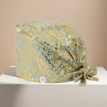 1 pieza Gorra de trabajo de mujer de algodón con estampado de leopardo con aplicación de lámina, antimicrobiana y antipolvo, adecuada para enfermeras, esteticistas, limpieza y trabajadores de saneamiento en instituciones médicas