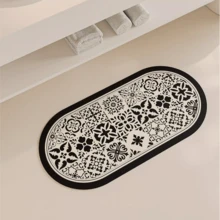 1/3 件套复古花卉图案浴室垫套装,防滑吸水硅胶地毯,卫生间 U 型地毯和手巾垫,2.5 毫米厚度,适合返校入口装饰浴室厨房装饰 - 黑色繁殖 - 查看 3