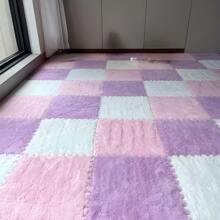 24 块毛绒拼布地毯，蓬松床边地毯，拼图泡沫地垫，方形飘窗垫，美观的房间装饰，适用于客厅、卧室、榻榻米、游戏室，11.81*11.81 英寸，可水洗可修剪，四季皆宜